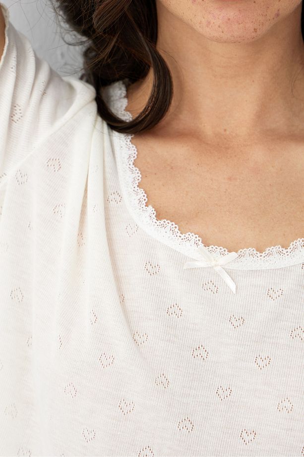 ekru Pointel Ajurlu/Delikli Örme Pijama Takım7893 - 2