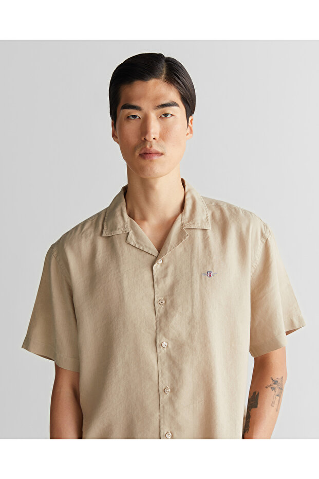 Erkek Bej Kısa Kollu Gömlek - 4