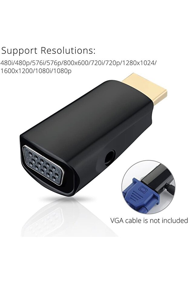 HDMI - VGA adapter, audio output, minijack, black - 2