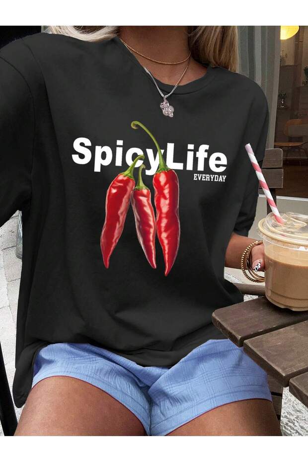 Women's Pepper Printed Crew Neck T-Shirt