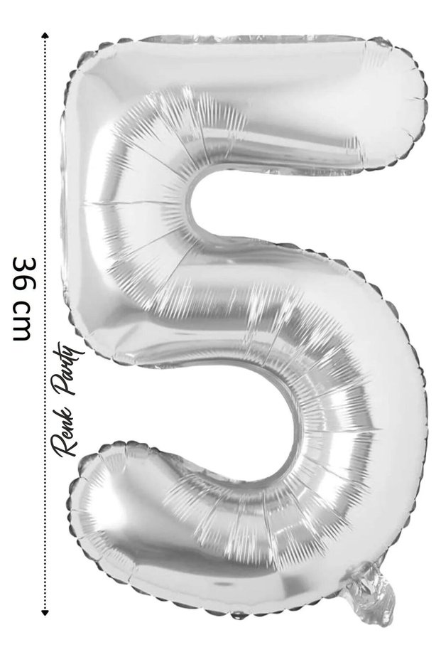 Foil Balloon 5 Number Helium Balloon 36 cm Silver Color - 5 Years Old Balloon - 5 Number Balloon - 16 Inch