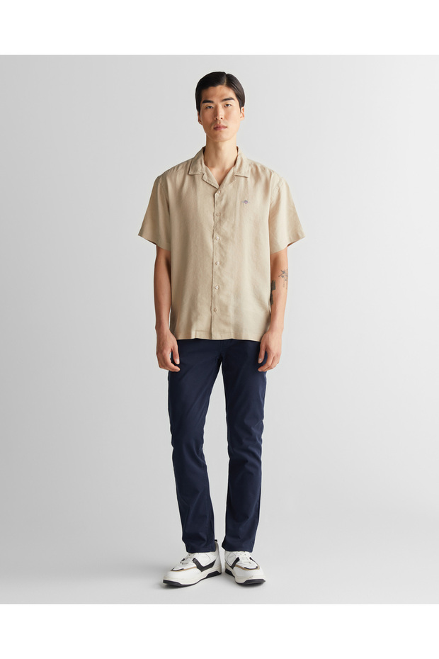 Erkek Bej Kısa Kollu Gömlek - 3