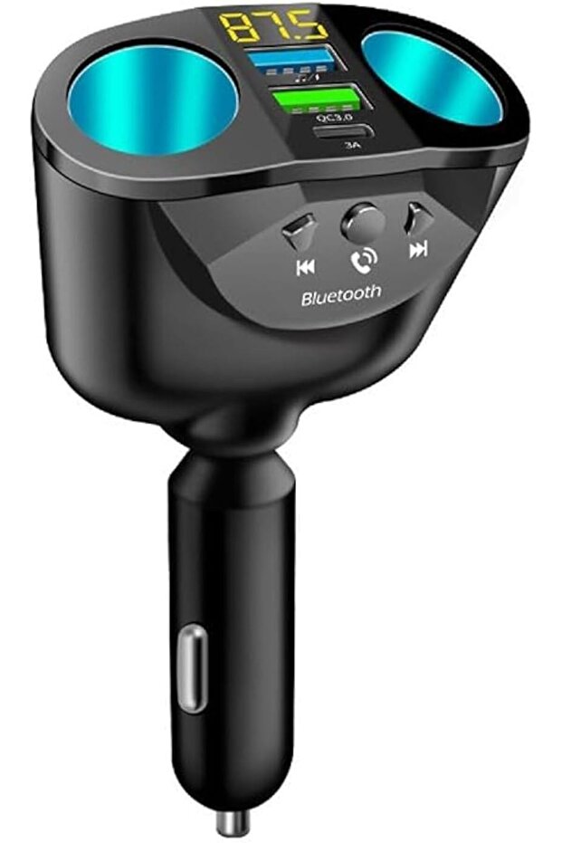 شاحن سيارة سريع مزدوج USB Type-c بقوة 66 وات - دوران 360 درجة، مكالمات بلوتوث بدون استخدام اليدين، شحن 12 فولت - 24 فولت.