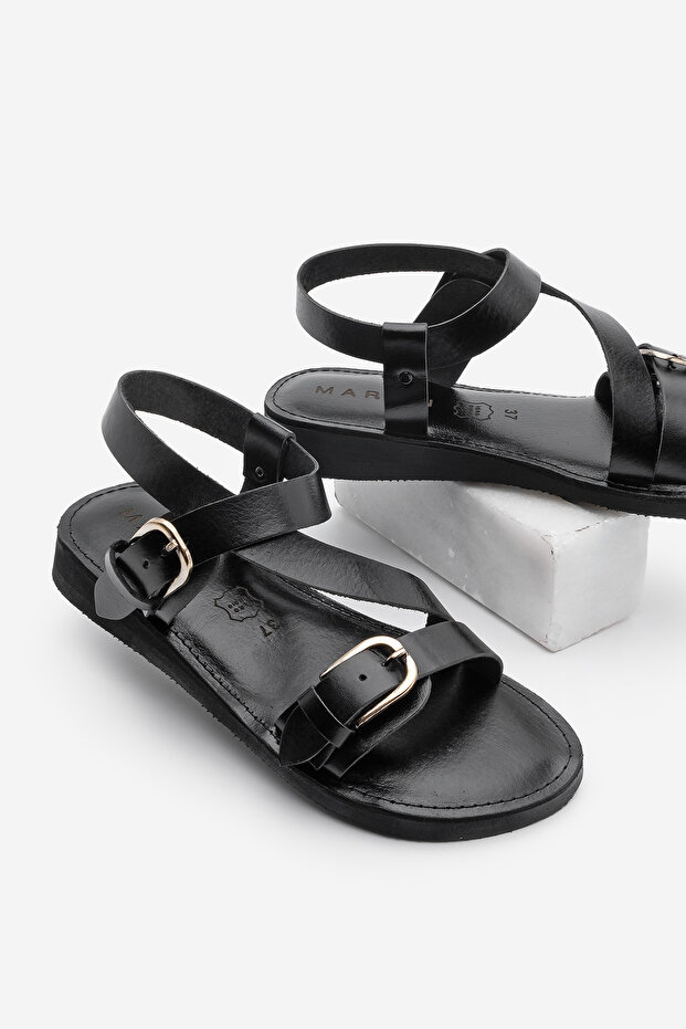 Genuine Leather Eva Sole - Ankle Strap Buckle Casual Women's Sandals Black