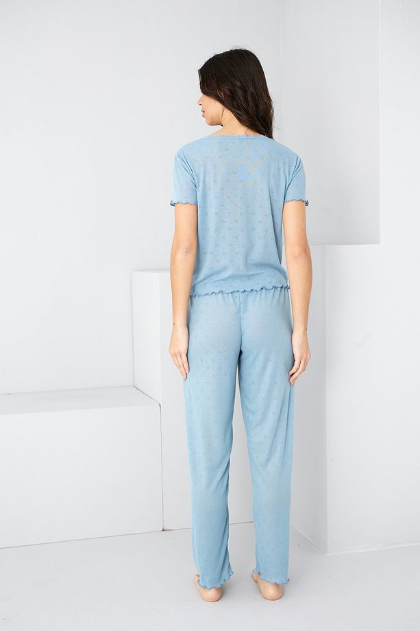 indigo Pointel Ajurlu/Delikli Örme Pijama Takım7893 - 4