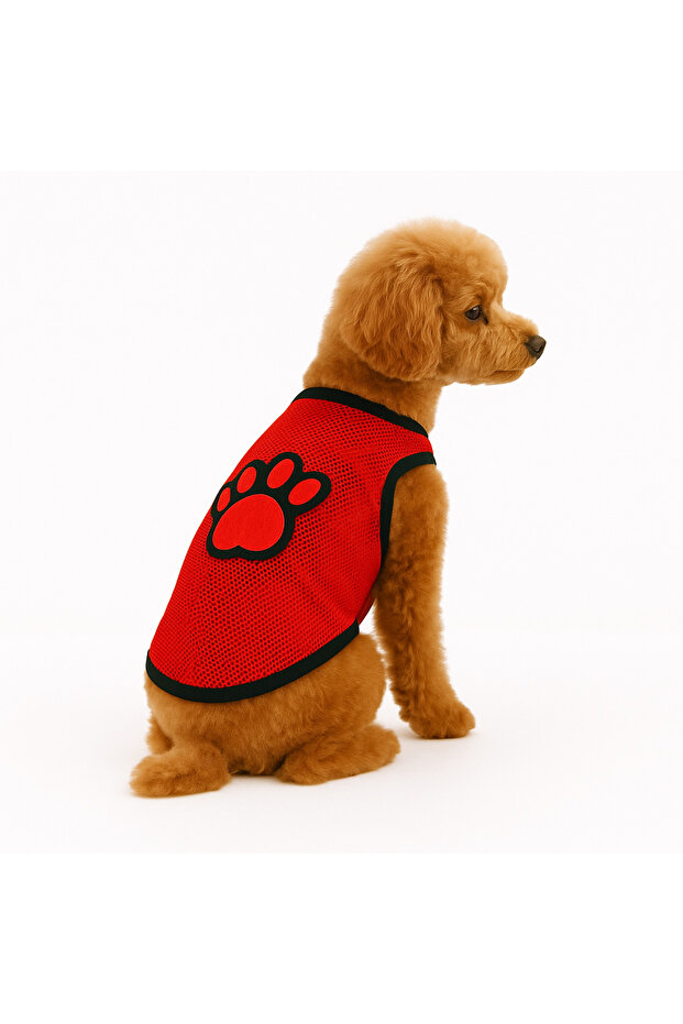Small Breed Red Paw Mesh Cat Undershirt Dog Undershirt (0.5-10kg)