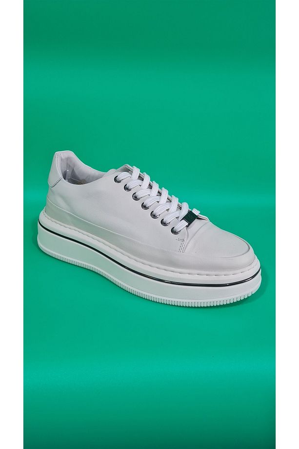 Bağcıklı Kalın Düz Taban Kat Deri Model Erkek Sneaker Ayakkabı 21102 - 1
