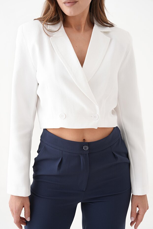 Jachetă albă crop dublu - 4