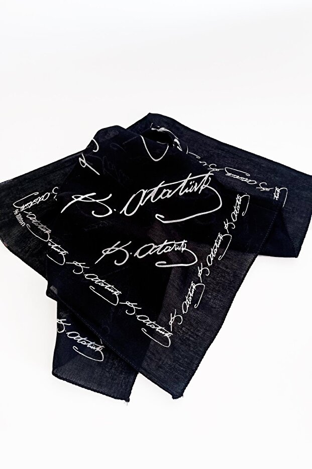 10 November Special Ataturk Signed Black Square Cotton Scarf Pack of 2
