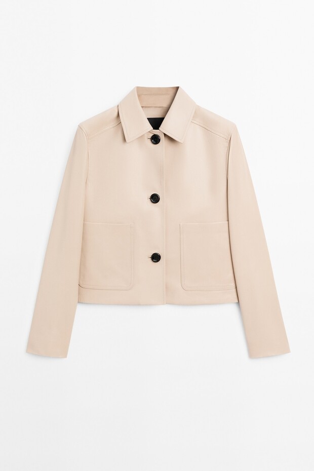 Crop napa deri ceket - 6