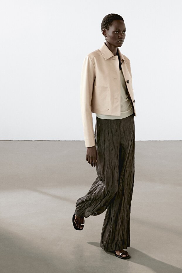 Crop napa deri ceket - 5