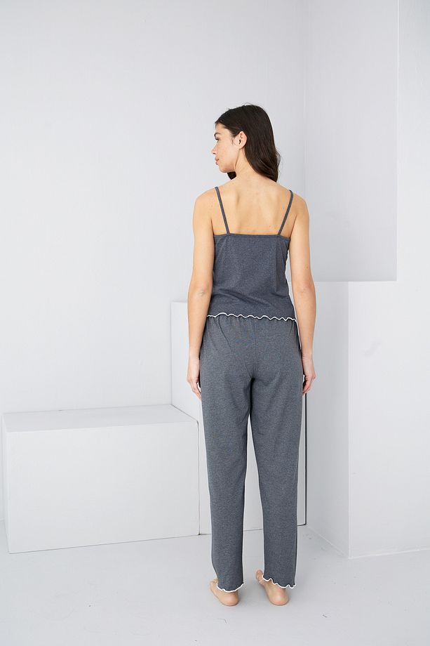 antrasit kalp Nakışlı İp Askılı Örme Pijama Takım7883 - 3