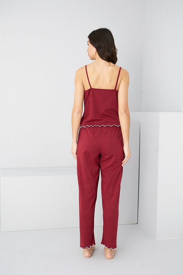 bordo kalp Nakışlı İp Askılı Örme Pijama Takım7883 - 3