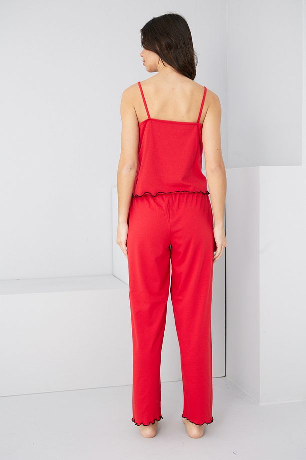 kırmızı kalp Nakışlı İp Askılı Örme Pijama Takım7883 - 3