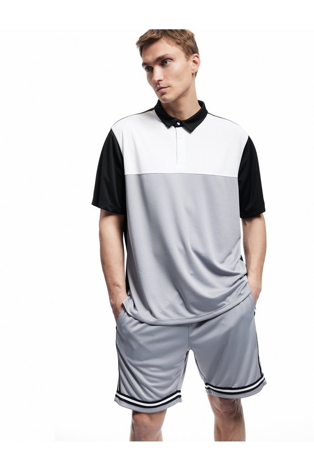 Short Sleeve Polo Neck Color Block Oversize Sports T-Shirt