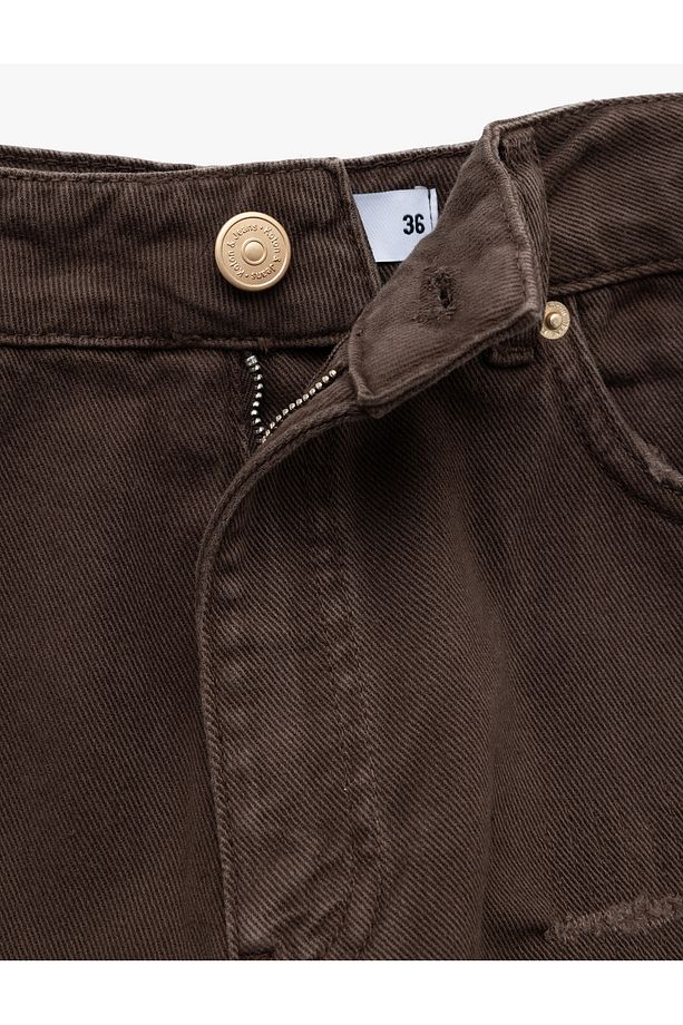 Normal Bel Pamuklu Cep Detaylı Saçaklı Paça Mini Jean Şort - 7