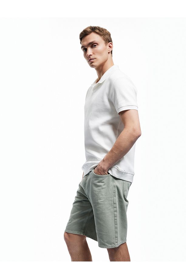 Normal Bel Pamuklu Cep Detaylı Bermuda Loose Fit Jean Şort - 2