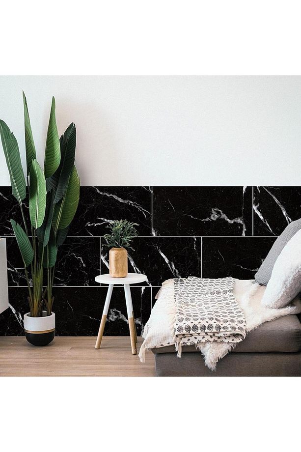 Kendinden Yapışkanlı 1 Adet 30x60cm Siyah Mermer Desenli Esnek Banyo Wc Duvar Paneli Kağıdı NWYP11 - 7