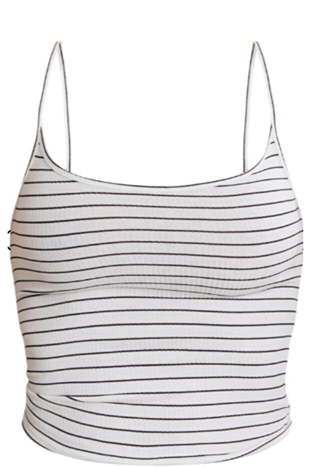 Women's White Striped Slim Strap Tank Top