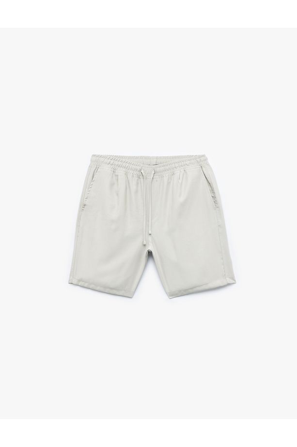 Viskon Cep Detaylı Rayon Beli Bağcıklı Bermuda Chino Yazlık Şort - 3