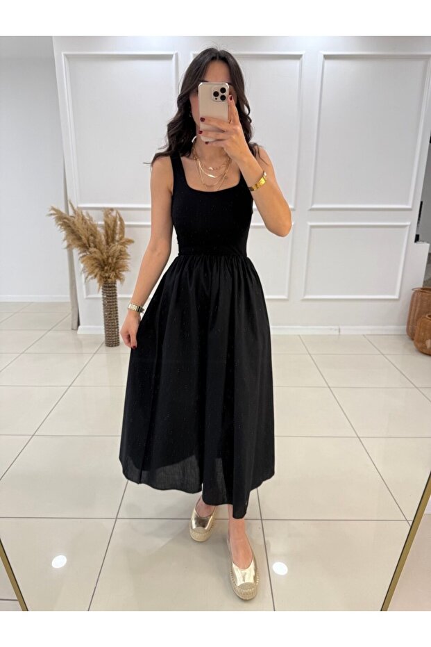 ASKILI POPLİN ELBİSE - 1