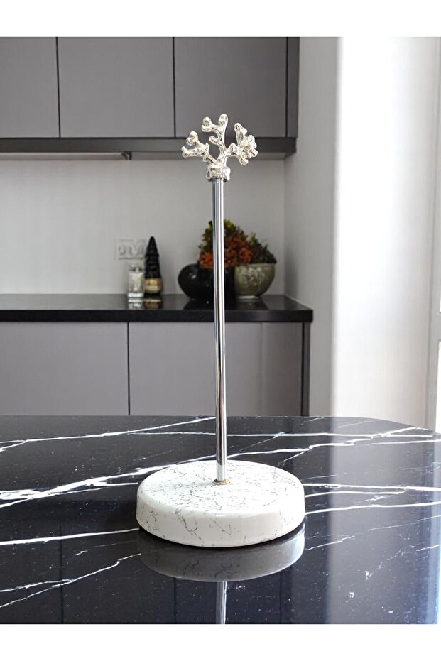 Paper Towel Holder Roll Napkin Holder Kitchen Accessory Ceramic White Marble Silver - Feray Home