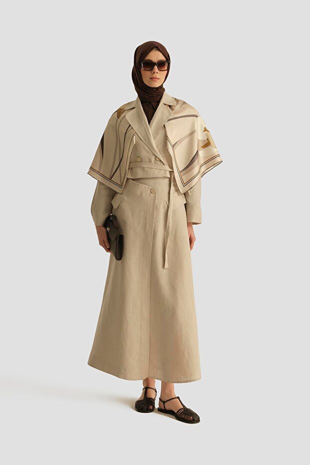 Double Breasted Detailed Linen Suit 25Y6011 Natural