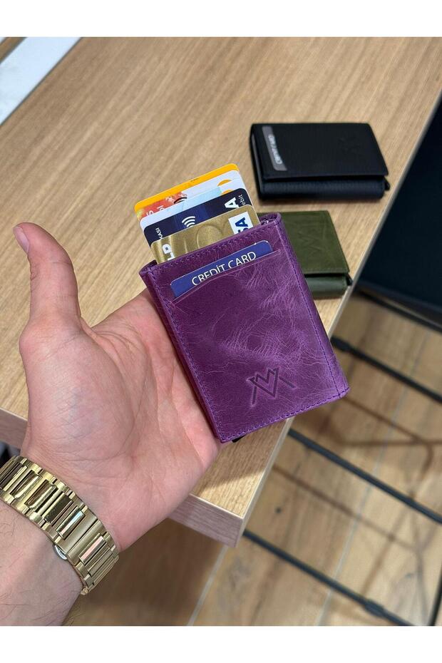 Genuine Leather Mechanized Wallet with Card Compartment Vs.Blkt.0300