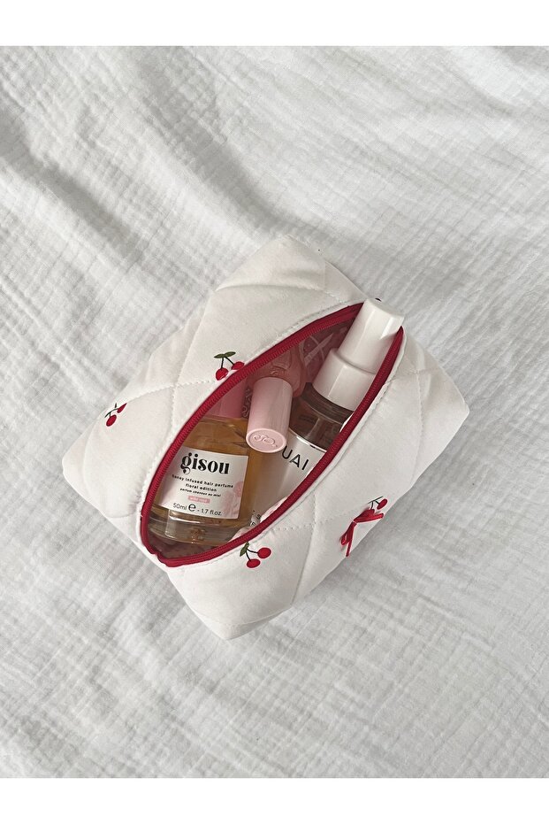 حقيبة مكياج من القماش بنقشة الكرز مقاس صغير - 2