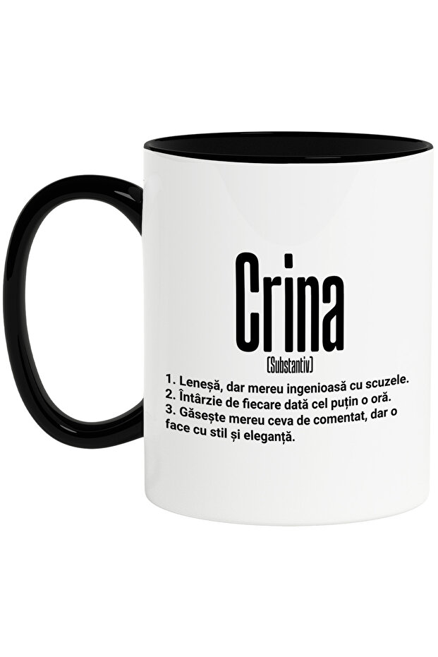 Mug With The Name Crina, And Funny Message, Lazy, Always Has Something To Comment, Find S, With, STG - 1
