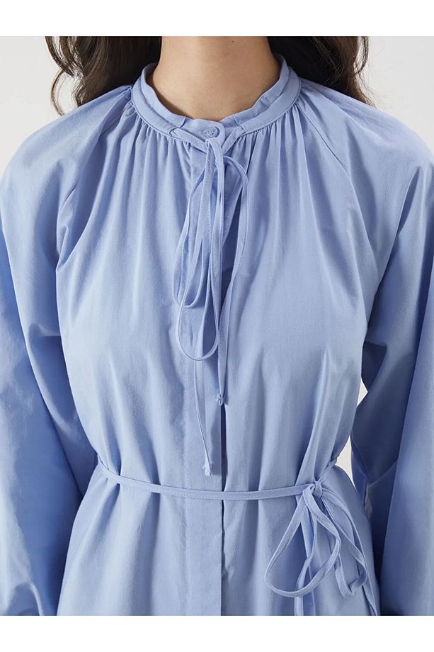 LCW Modest Mavi Bağlamalı Yaka Poplin Gömlek Elbise - 3