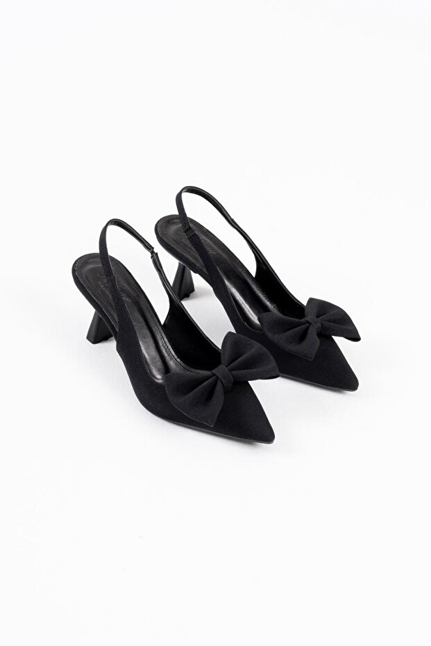 Women's Evening Dress with Fabric Bow and Open Back, Daily Comfortable Heeled Shoes