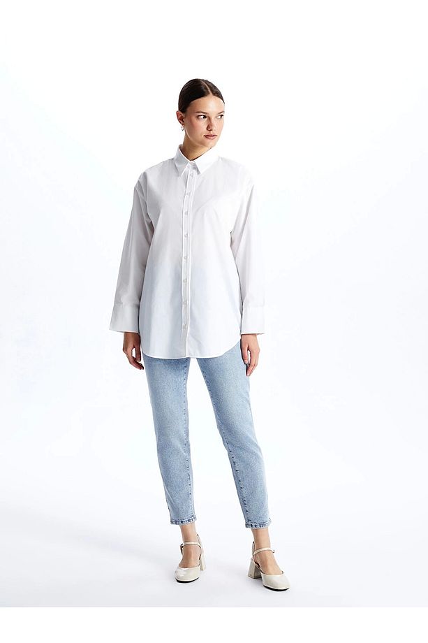 LCW Modest Beyaz Düz Poplin Kadın Gömlek Tunik - 3