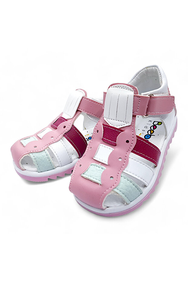 Orthopedic First Step Baby Girl Sandals Kiagcm2406 Dusty Rose White Green