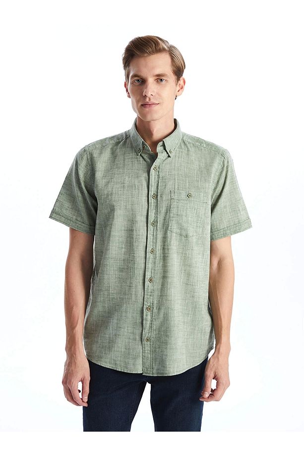 LCWAIKIKI Classic Yeşil Regular Fit Keten Karışımlı Erkek Gömlek - 3
