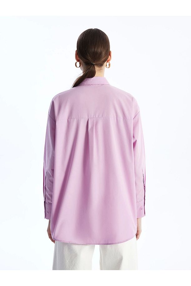 LCW Modest Lila Düz Poplin Kadın Gömlek Tunik - 5