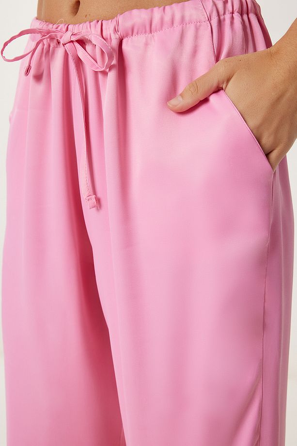 Dökümlü Saten Pantolon PEMBE LNS0027 - 3
