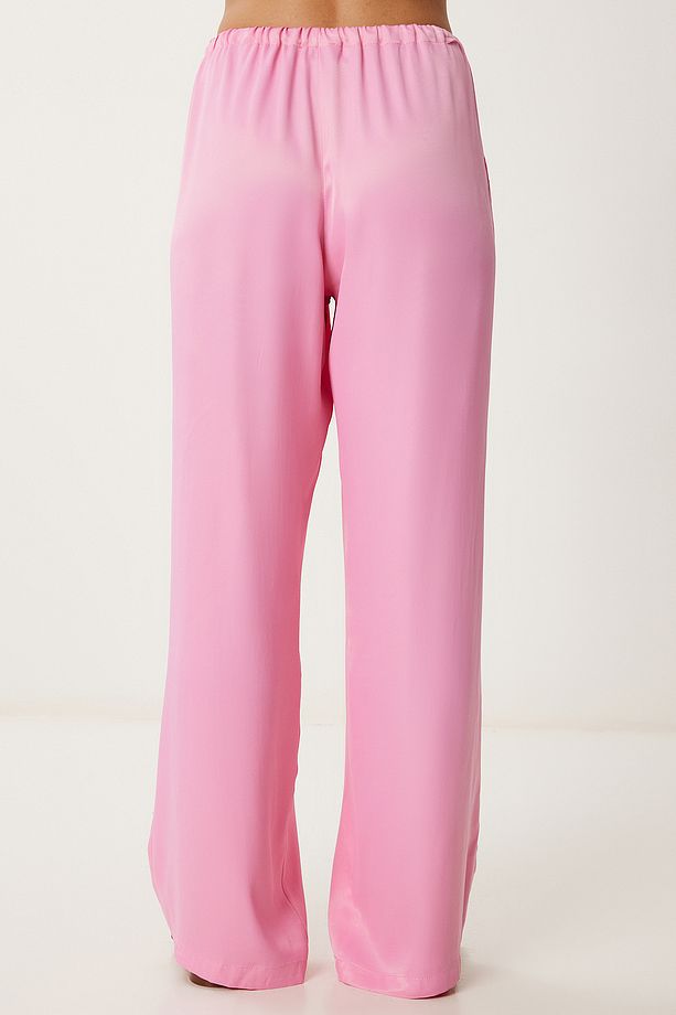 Dökümlü Saten Pantolon PEMBE LNS0027 - 4