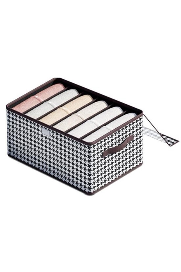 Storage Box, Flippy, Transparent Lid, Checkered Pattern, Small, Brown - 1