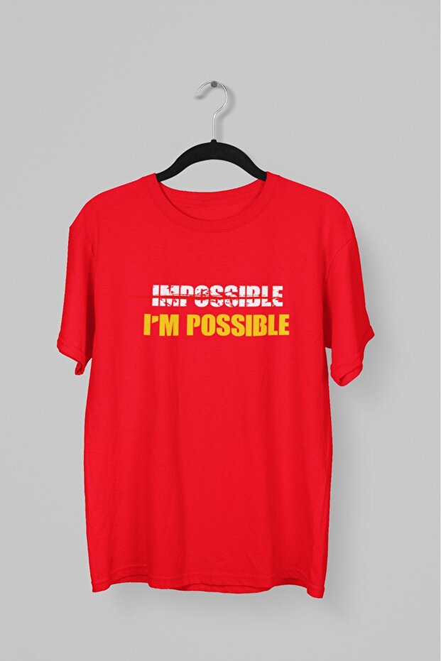 تي شيرت رجالي/نسائي -IMPOSSIBLE- مطبوع برقبة دائرية وأكمام قصيرة