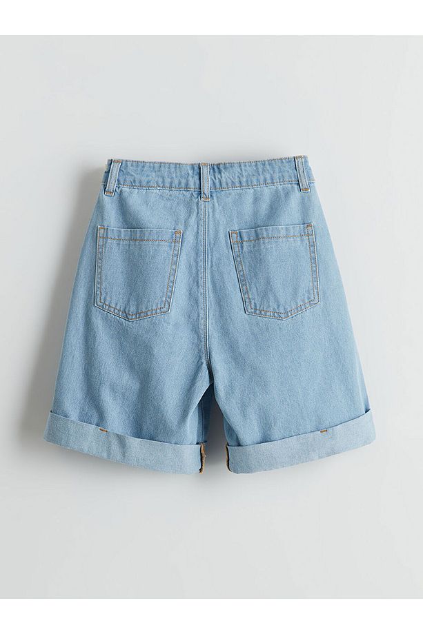 Beli Ayarlanabilir Lastikli Kız Çocuk Jean Şort - 2