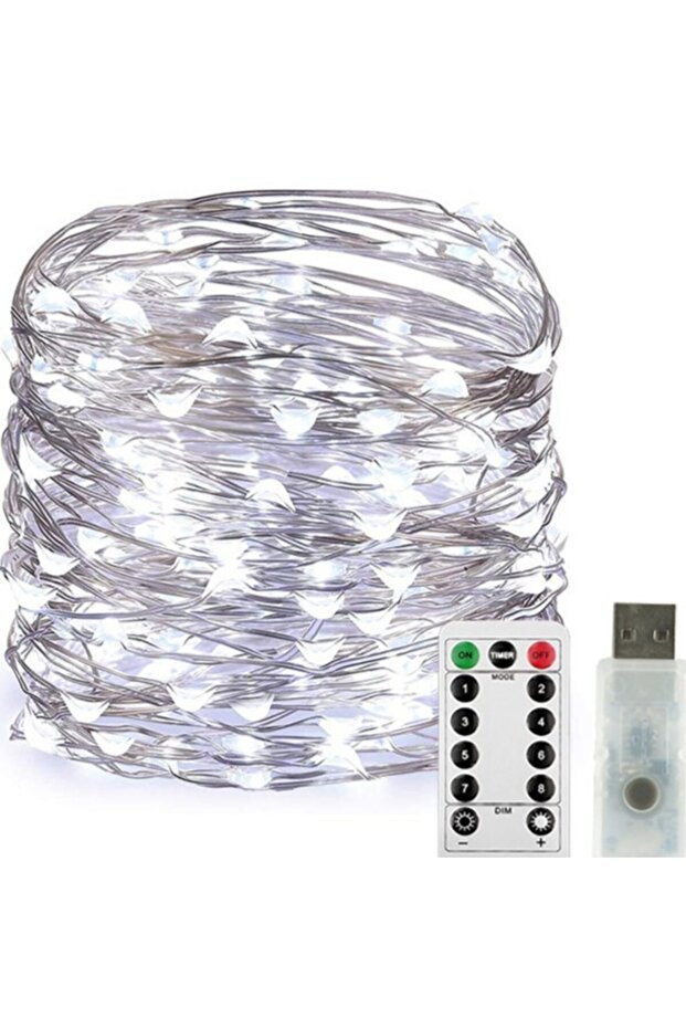 Christmas light string, 10 m, 100 LEDs, USB, 8-function remote, cool white, - 5