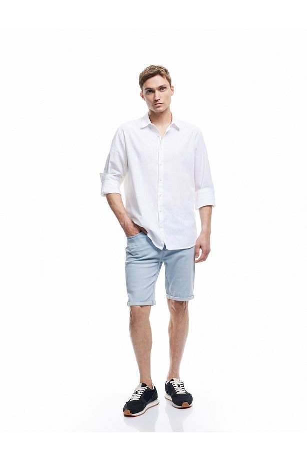 Kot Şort Slim Fit Cep Detaylı Pamuklu - 2