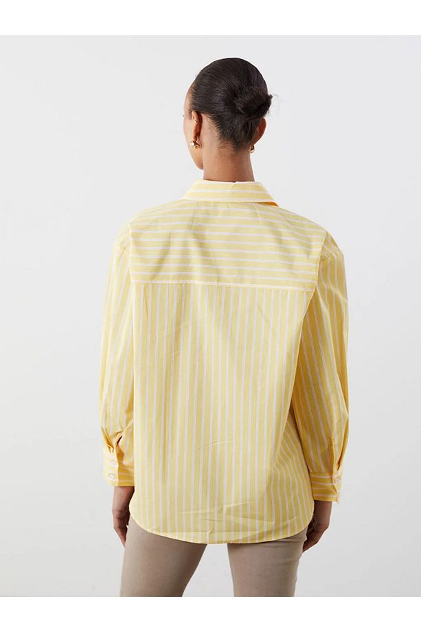 LCW Vision Sari Çizgili Oversize Kadın Gömlek - 4