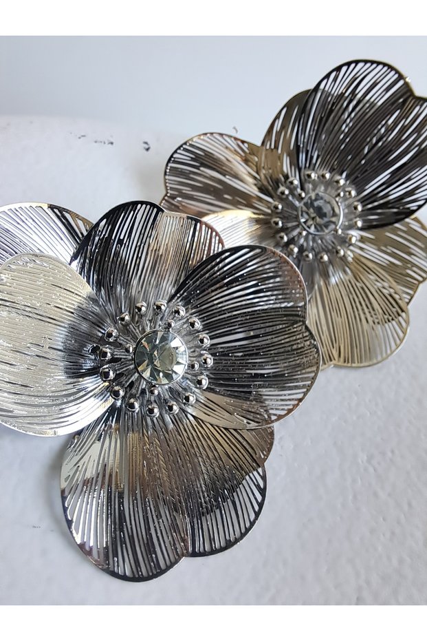 Silver Color Zircon Stone Flower Earrings