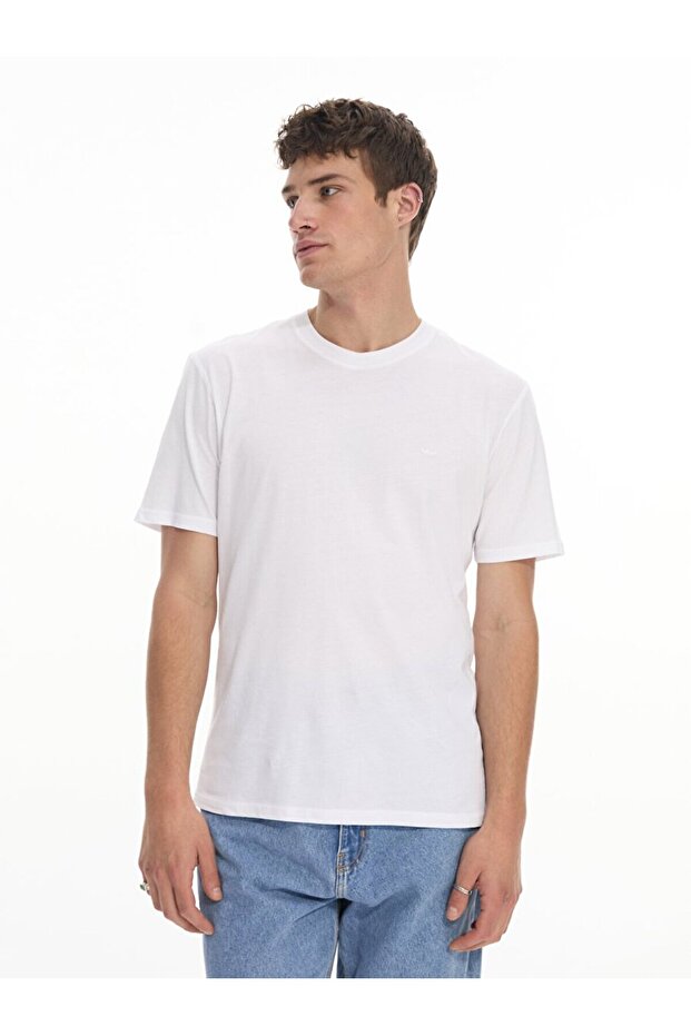 Sıfır Yaka Basıc Kısa Kol Regular Beyaz T-shırt - 2