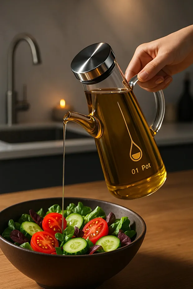 Davet 1 Litre Borosilikat Cam Camino Yağdanlık-4384 - 1