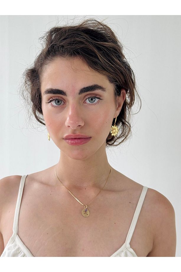 Tasarım Ayçiçeği Pirinç Retro Model Küpe Kadın Sarı - 4