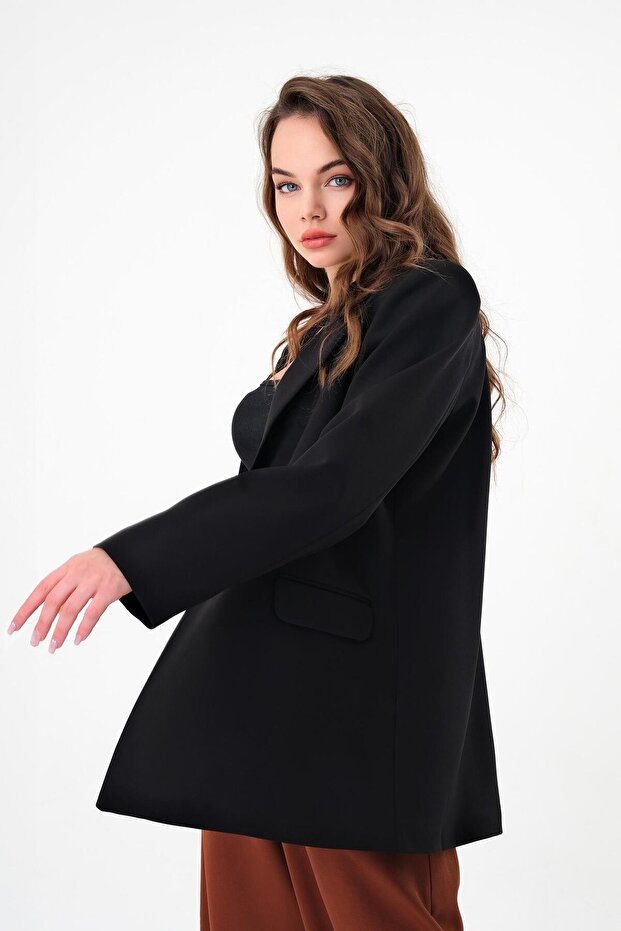 Black Double Button Blazer Jacket - 4