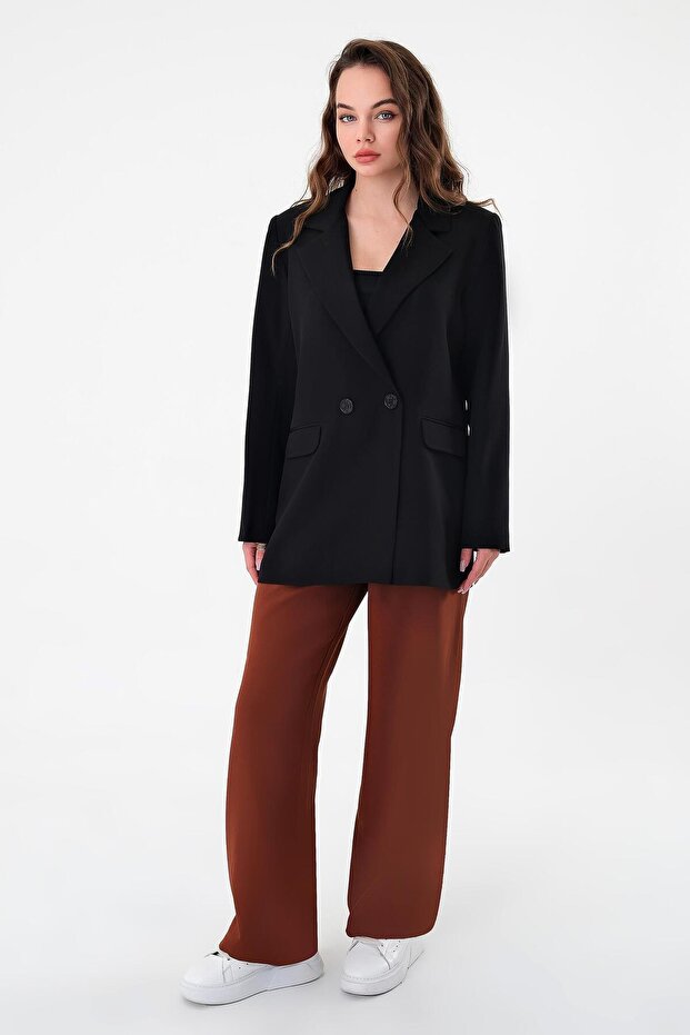 Black Double Button Blazer Jacket - 2